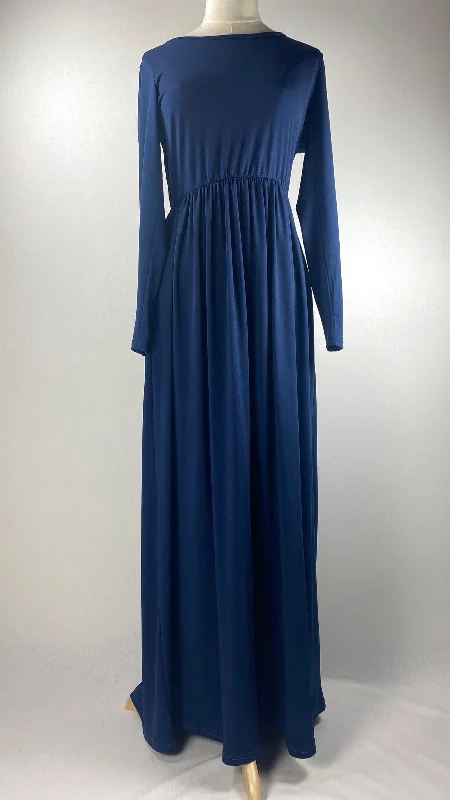 Long Sleeve Cinched Waist Maxi Dress, Navy