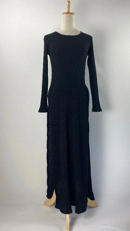 Long Sleeve Ribbed Maxi Dress, Black