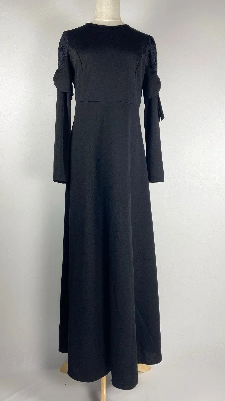 Long Sleeve Maxi Dress with Ties on Sleeves, Black