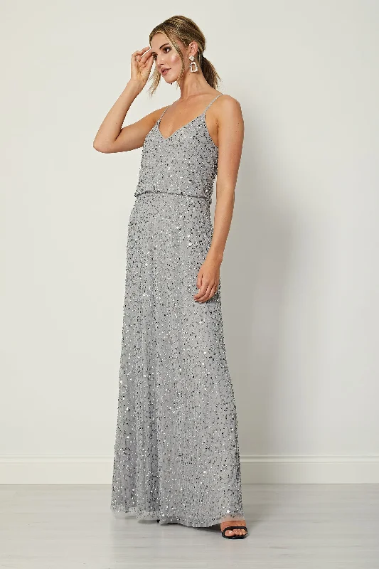 Cami Sequin Embellished Maxi Dress in Grey