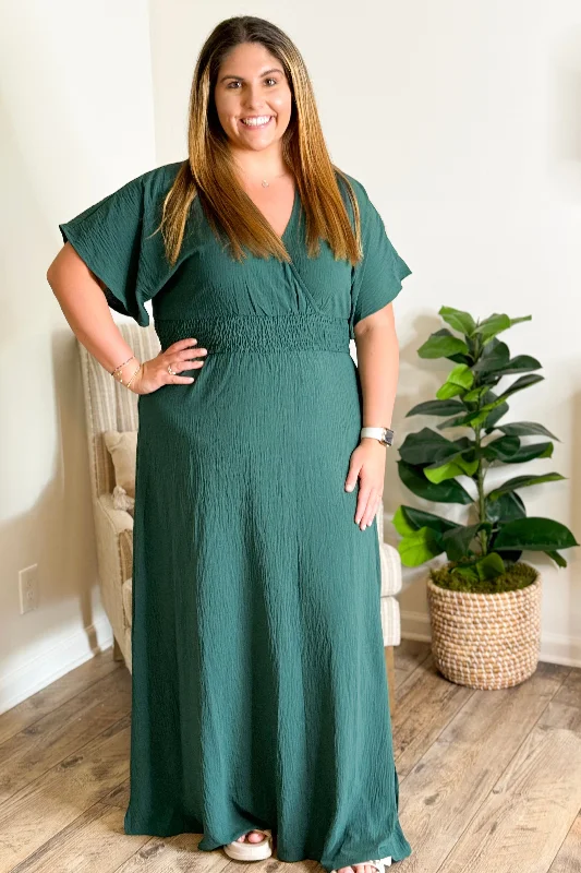 Hunter Green Smocked Waist Maxi Dress *Final Sale*