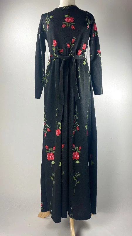 Long Sleeve Printed Maxi Dress, Black