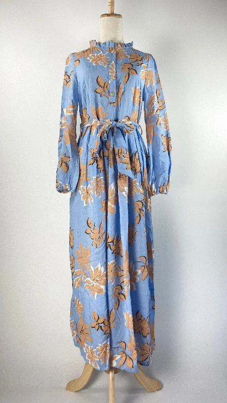 Long Sleeve Maxi Dress with Flower Print, Blue