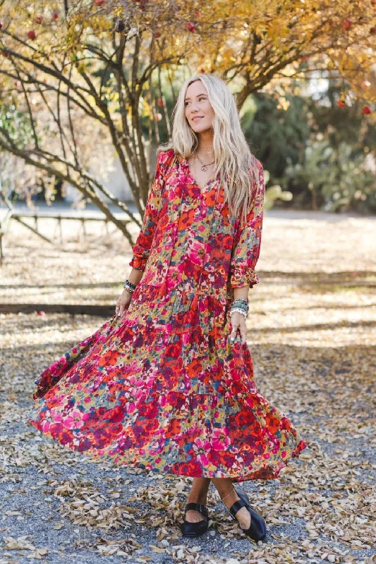 Golden Bloom Maxi Dress - Olive