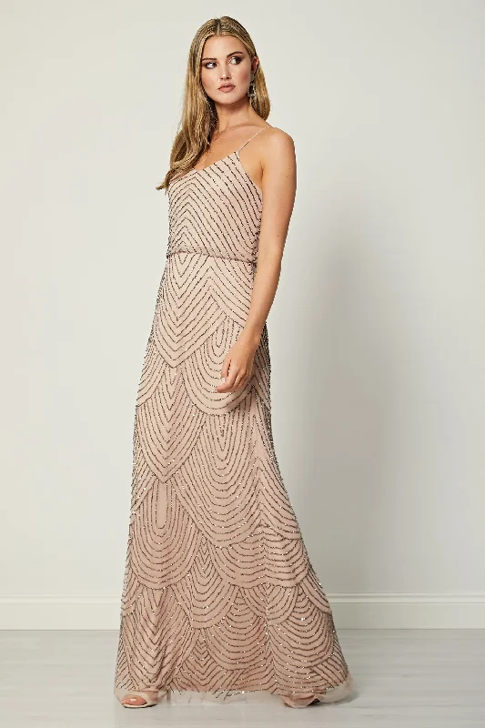 Cami Sequin Stripe Embellished Maxi Dress in Cameo Rose