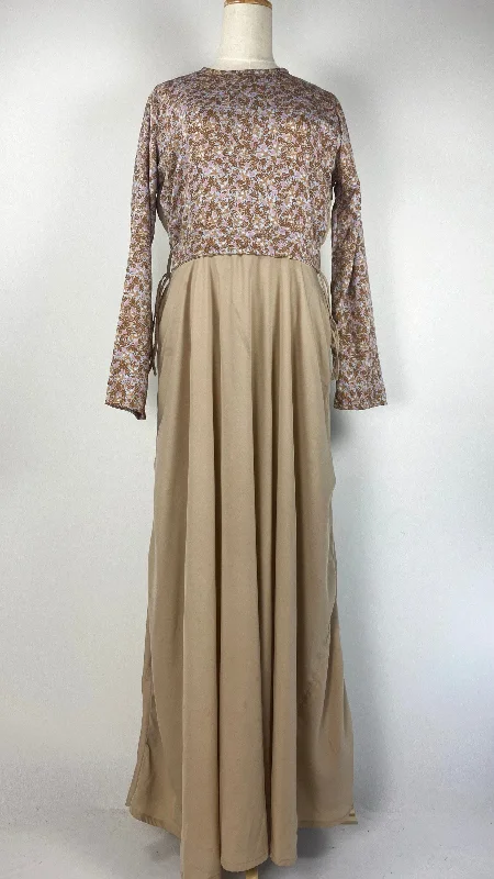 Long Sleeve Printed Maxi Dress, Beige