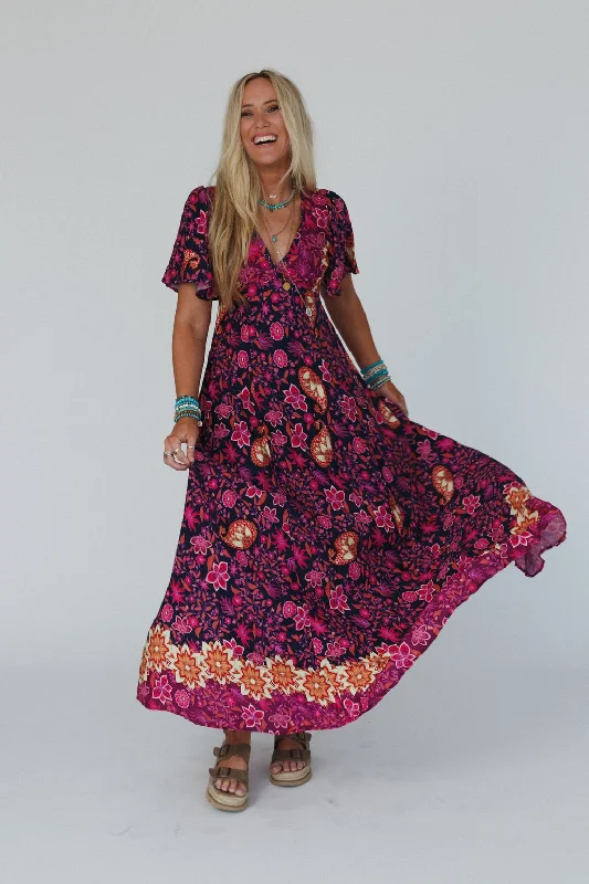 Midnight Floral Maxi Dress - Navy Multi