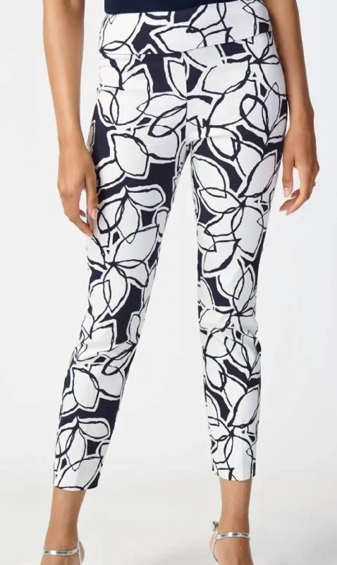 Leaf Print Millennium Pull-On Pants In Midnight Blue Vanilla