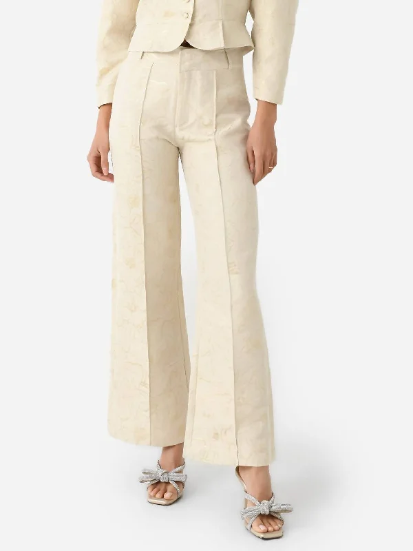 Yoshitomo Smart Jacquard Pant In Ecru/gold