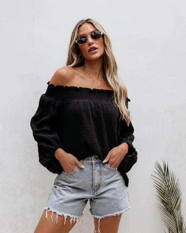 Black Ruffled Off The Shoulder Top - FINAL SALE