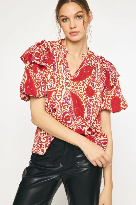 Paisley Dreams Red Print Top