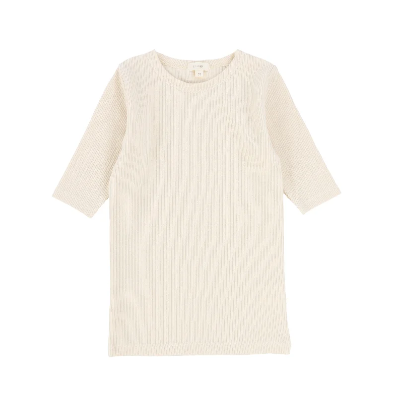 Analogie Ribbed Solid T-Shirt Three Quarter Sleeve - Natural