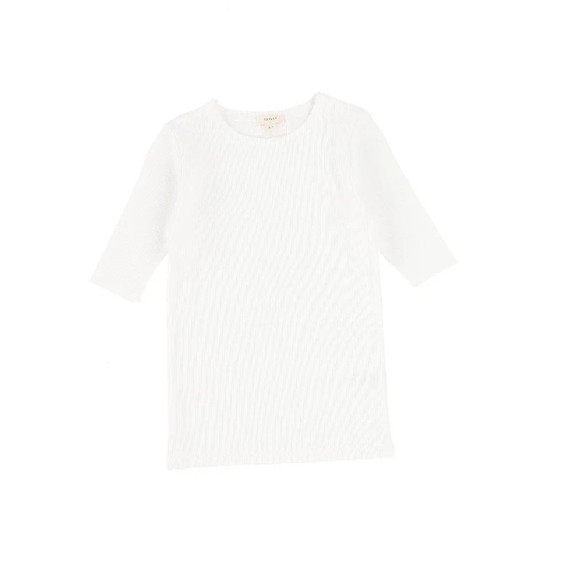 Lil Legs Ribbed Three Quarter Sleeve T-shirt - Pure White