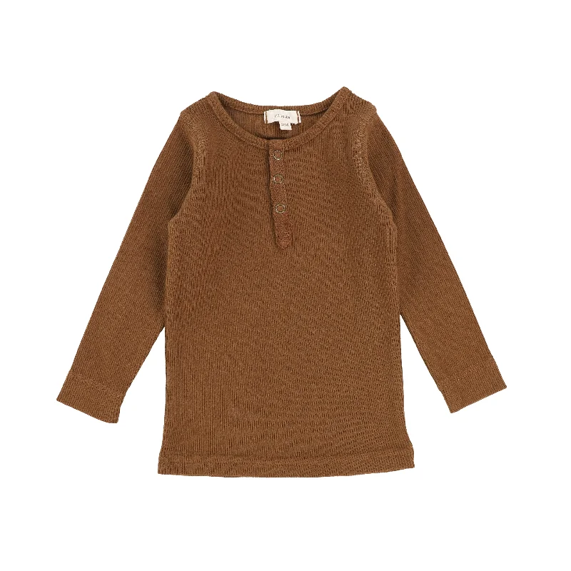 Lil Legs Snap Henley T-Shirt - Caramel