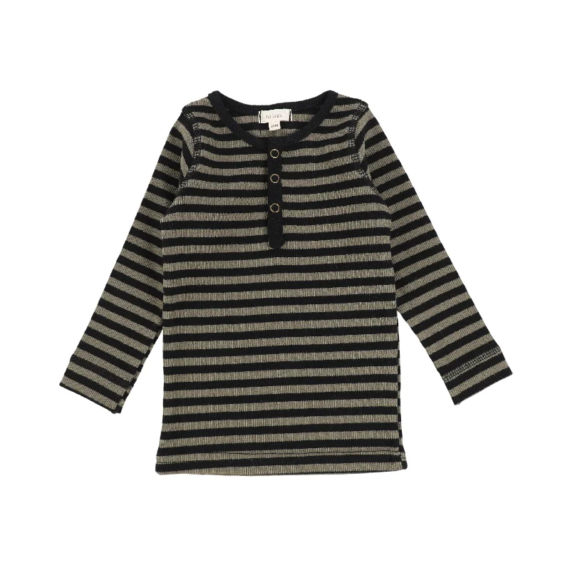 Lil Legs Snap Henley T-Shirt - Olive/Black Stripe