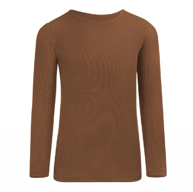 PB&J Girls Ribbed Long Sleeve Shell - Cognac