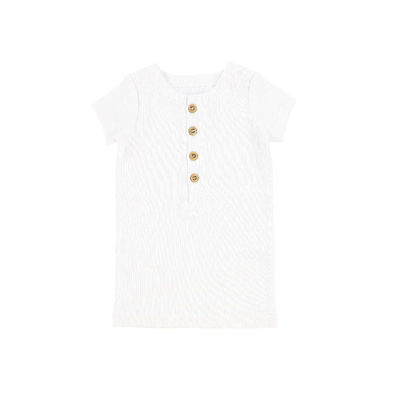 Lil Legs Short Sleeve Ribbed Center Button T-Shirt - Pure White