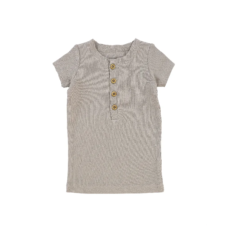 Lil Legs Short Sleeve Ribbed Center Button T-Shirt - Taupe