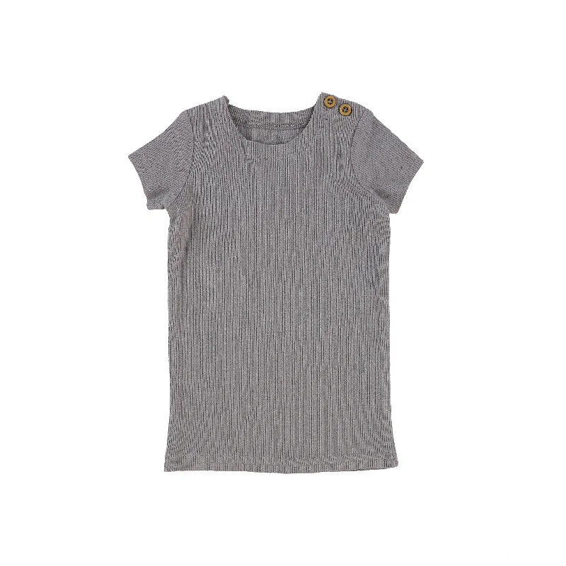 Lil Legs Short Sleeve Ribbed Side Buttons T-Shirt - Dark Grey