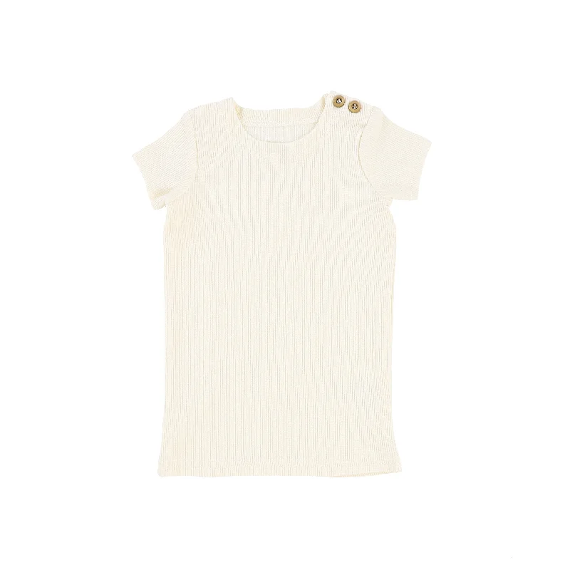 Lil Legs Short Sleeve Ribbed Side Buttons T-Shirt - Ivory