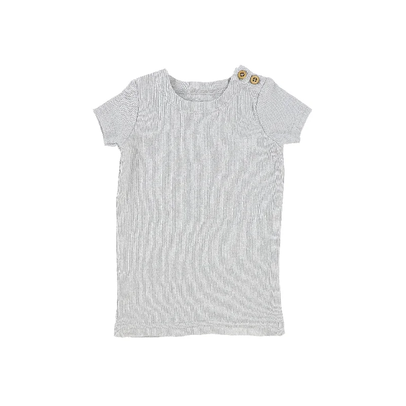 Lil Legs Short Sleeve Ribbed Side Buttons T-Shirt - Light Grey