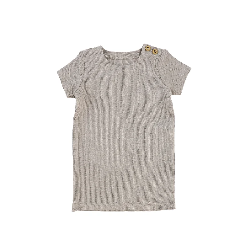 Lil Legs Short Sleeve Ribbed Side Buttons T-Shirt - Taupe