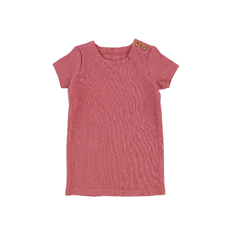 Lil Legs Short Sleeve Ribbed Side Buttons T-Shirt - Watermelon Pink