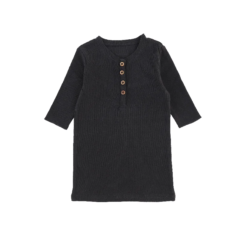 Lil Legs Three Quarter Ribbed Center Button T-Shirt - Black