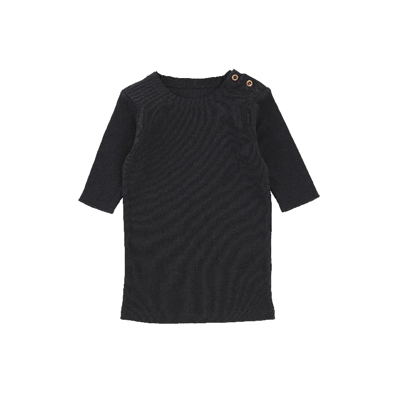 Lil Legs Three Quarter Sleeve Ribbed Side Buttons T-Shirt - Black