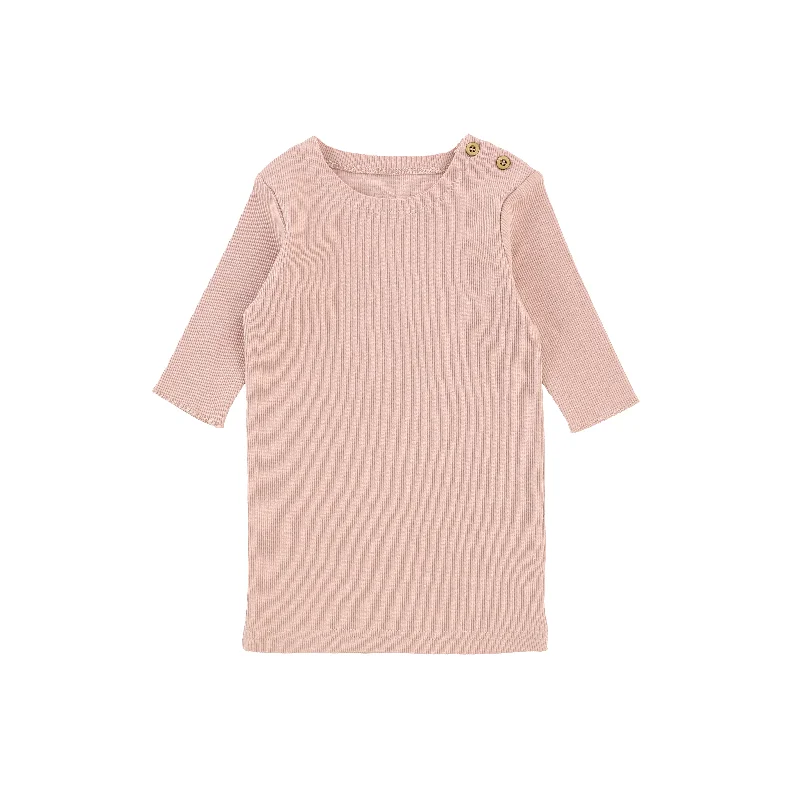 Lil Legs Three Quarter Sleeve Ribbed Side Buttons T-Shirt - Blush