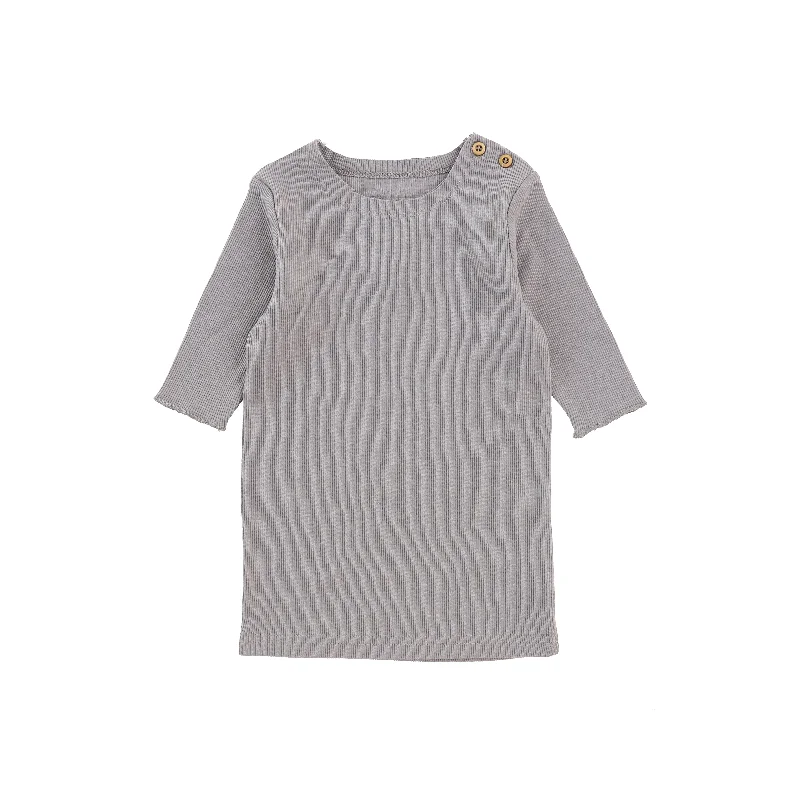 Lil Legs Three Quarter Sleeve Ribbed Side Buttons T-Shirt - Dark Grey