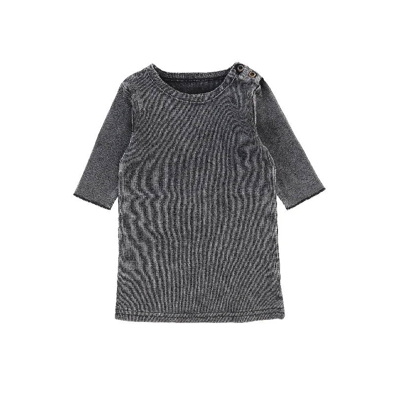 Lil Legs Three Quarter Sleeve Ribbed Side Buttons T-Shirt - Grey Wash