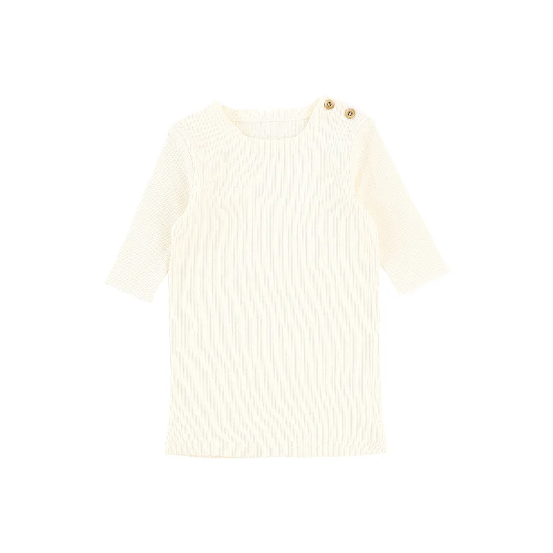 Lil Legs Three Quarter Sleeve Ribbed Side Buttons T-Shirt - Ivory