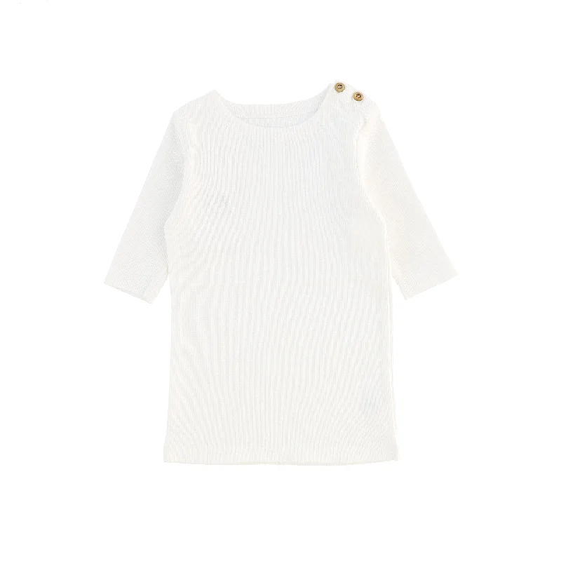 Lil Legs Three Quarter Sleeve Ribbed Side Buttons T-Shirt - Winter White