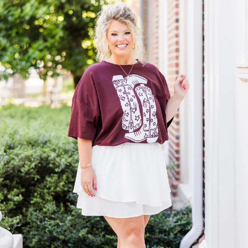 Boot Scootin Game Day Boyfriend Tee, Maroon