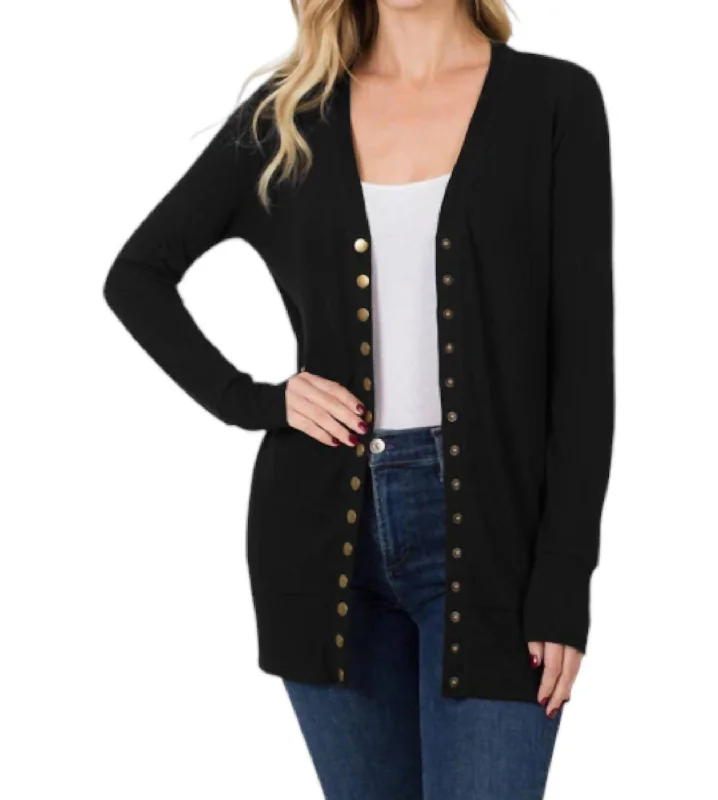 Flora Snap Button Cardigan In Black